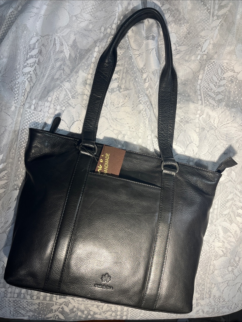Oak & Tan Genuine Leather Black Tote Bag - New with tags